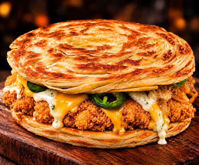 Dubai Viral Paratha Chicken Burger.