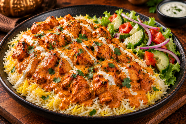 Butter Chicken Rice Platter.