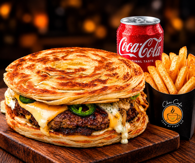 Dubai Viral Paratha Beef Burger Combo.