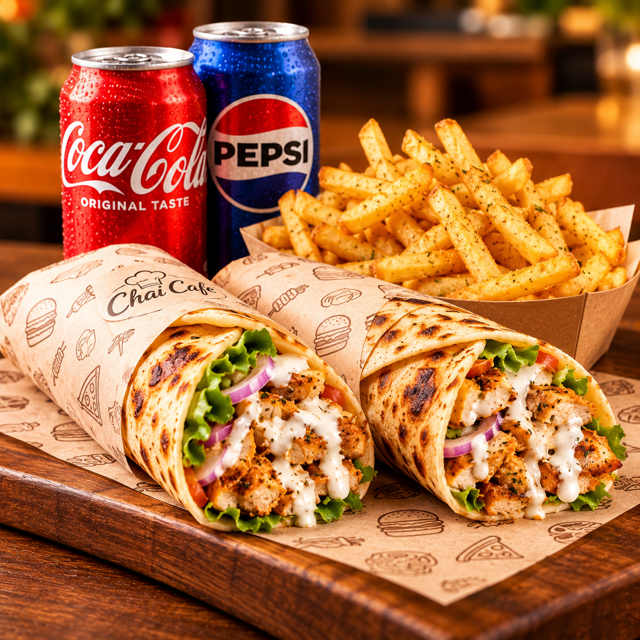 2 Garlic Mayo Rolls, 1 Fries & 2 Soda.